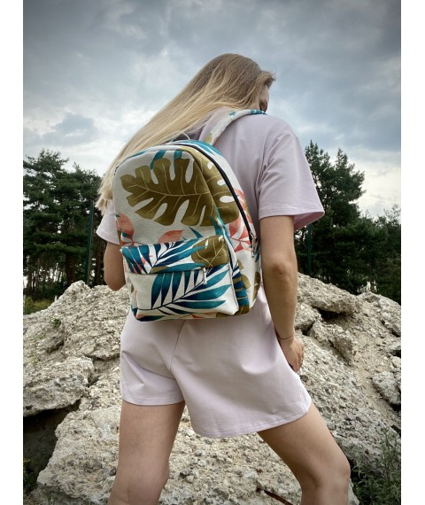 Women's waterproof textile backpack with fern print MTKx4