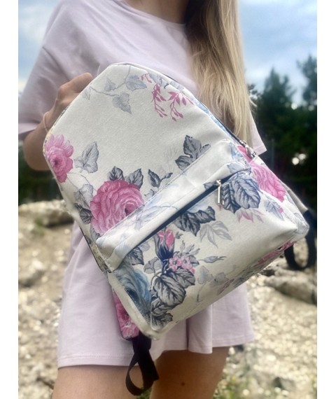 Backpack women's fabric with roses vanilla MTKx7