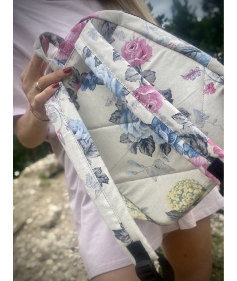 Рюкзак женский тканевый с розами ванильный MTKx7