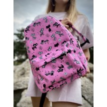 Рюкзак непромокаемый  городской женский среднего размера с котиками розовый