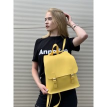 Bag backpack mini female on buttons with a flap made of eco-leather urban yellow