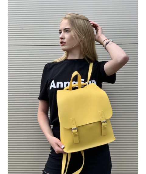 Taschenrucksack Mini weiblich auf Knöpfen mit einer Klappe aus Öko-Leder Urban Yellow
