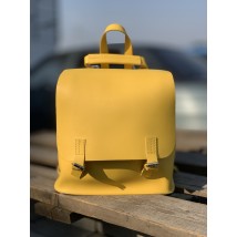 Сумка рюкзак міні жіночий на кнопках з клапаном з екокожі міський жовтий