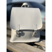 Bag backpack mini female on buttons with a flap made of eco-leather urban gray