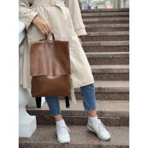 Рюкзак женский с клапаном большой городской непромокаемый из экокожи коричневый
