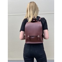 Bag backpack mini female on buttons with a flap made of eco-leather urban burgundy