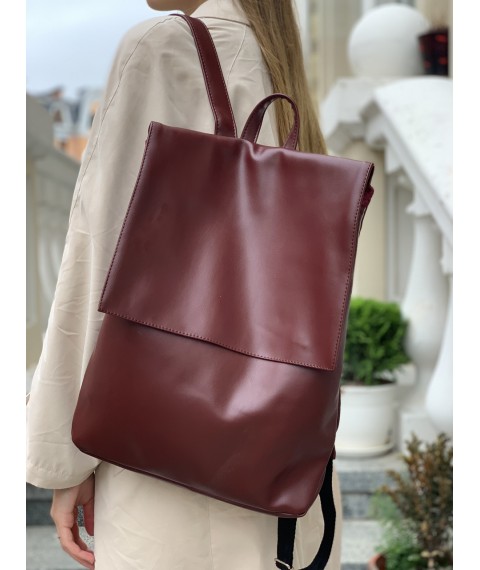 Large women's briefcase burgundy eco-leather