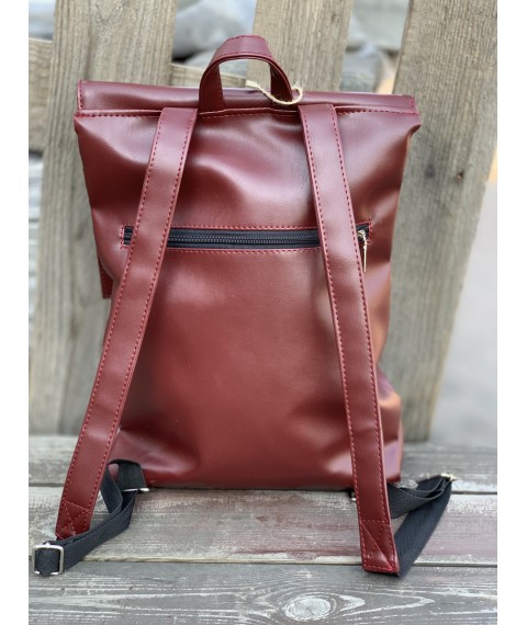 Large women's briefcase burgundy eco-leather