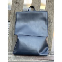 Women's backpack with a flap large city waterproof made of eco-leather blue