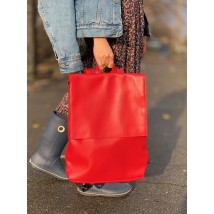 Damenrucksack mit Ventil großes wasserdichtes Öko-Leder rot