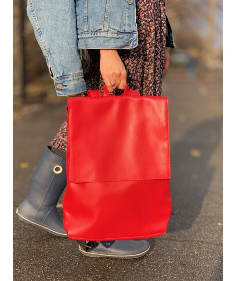 Damenrucksack mit Ventil großes wasserdichtes Öko-Leder rot