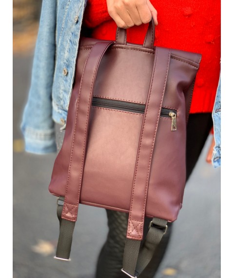 Женский рюкзак кежуал бордовый в экокоже