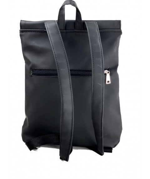 Women's backpack with a valve urban average waterproof made of eco-leather black