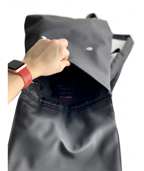 Рюкзак женский с клапаном городской средний непромокаемый из экокожи черный