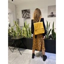 Women's backpack with a valve urban medium waterproof eco leather yellow