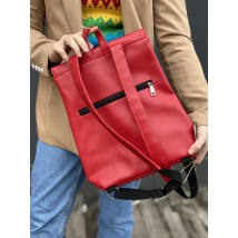 Women's backpack with a flap city medium waterproof made of eco-leather red