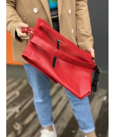 Рюкзак женский с клапаном городской средний непромокаемый из экокожи красный