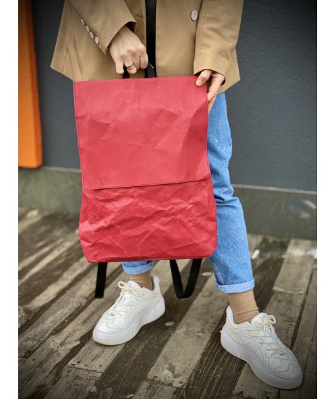 Женский бордовый рюкзак из бумаги