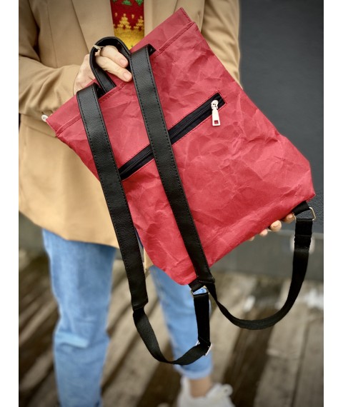 Женский бордовый рюкзак из бумаги