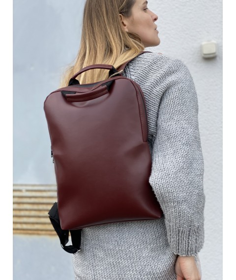 Women's city backpack for a laptop made of eco-leather burgundy