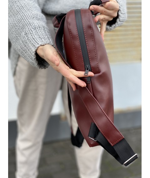 Women's city backpack for a laptop made of eco-leather burgundy