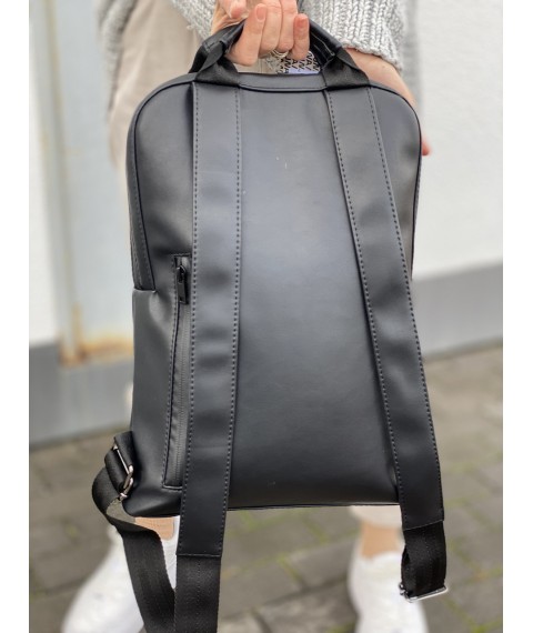 Рюкзак женский городской для ноутбука средний непромокаемый из экокожи черный