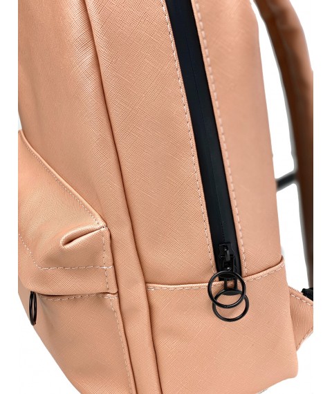 Рюкзак жіночий міський середній спортивний з екокожі непромокаємий рожевий