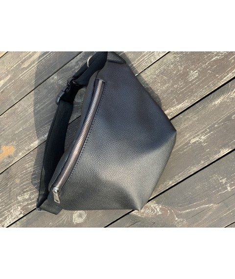 Urban waterproof big belt bag made of eco-leather black