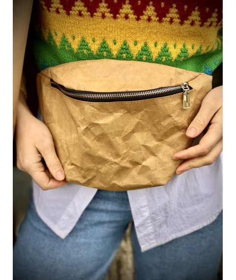 Waist bag for women urban waterproof large kraft paper brown
