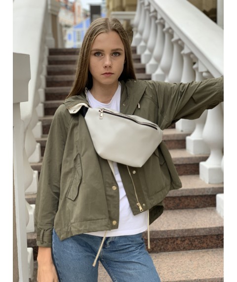 Urban waterproof big waist bag made of eco-leather gray