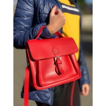 Красная сумка-сетчел из экокожи женская
