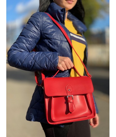 Красная сумка-сетчел из экокожи женская