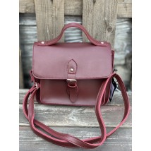 Fashionable faux leather burgundy women's messenger bag with flap