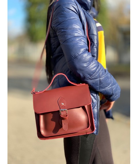 Modische burgunderfarbene Damen-Umhängetasche aus Kunstleder mit Klappe
