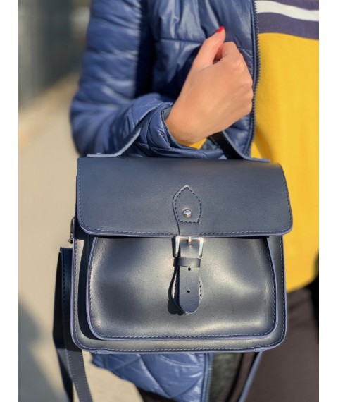 Modische Netztasche für Damen mit Klappe aus Öko-Lederblau