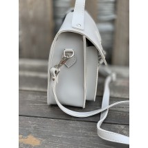 Fashionable mesh bag for women with flap made of eco-leather gray