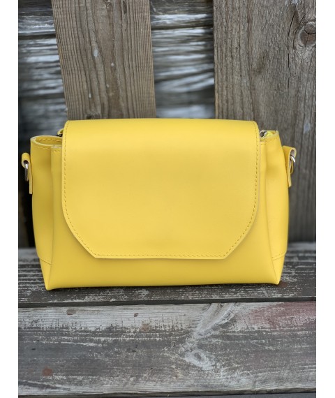 Messenger bag female medium stylish from eco-leather yellow