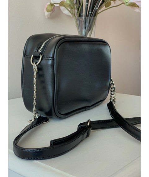 Черная женская сумка на цепочке кросс-боди из экокожи