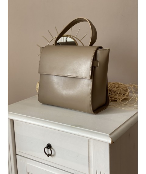Beige women's bag for work made of eco-leather