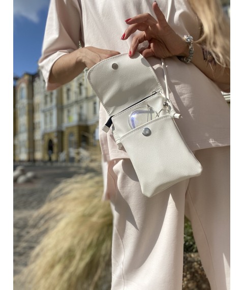 Damen Clutch Tasche für Telefon mit Schloss an einem langen verstellbaren Griff weiß