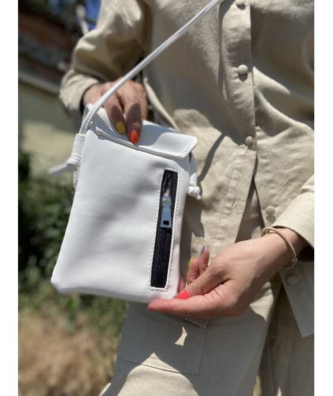 Белая сумочка для телефона женская из экокожи