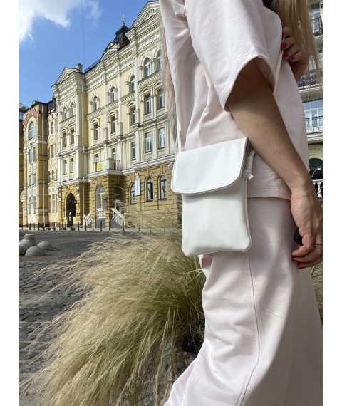 Damen Clutch Tasche für Telefon mit Schloss an einem langen verstellbaren Griff weiß