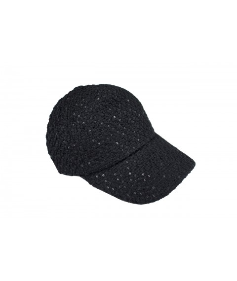 Бейсболка кепка жіноча стильна на липучці демісезонна з пайєтками чорна
