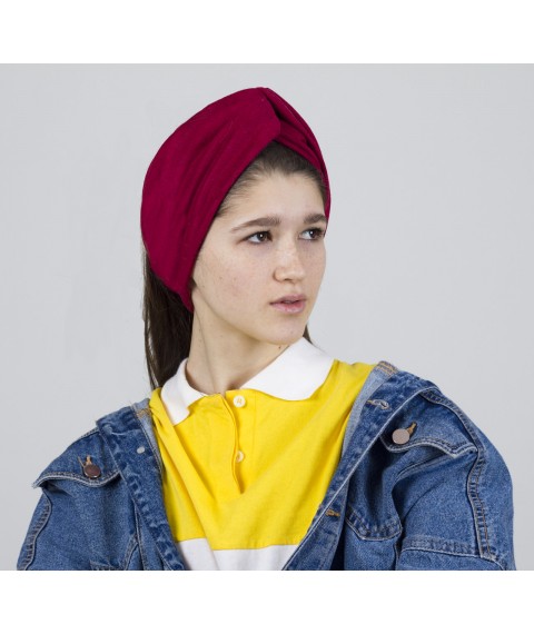 Women's headband suede demi-season double turban turban burgundy