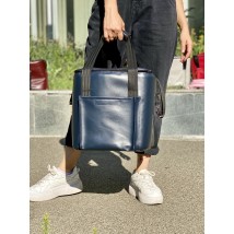 Thermal bag blue for a picnic rest food drinks beer bottles thermo-refrigerator high-quality eco-leather