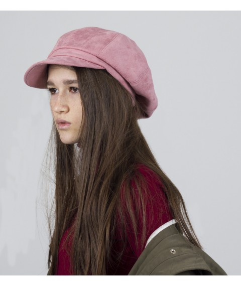 Розовая женская кепка-гаврош из ткань-замши KKRZx4
