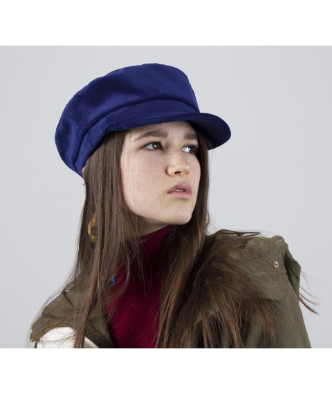 Caps women's demi-season cap with cotton lining velvet blue