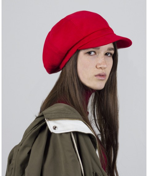 Caps gavroche cap women demi-season with cotton lining suede red