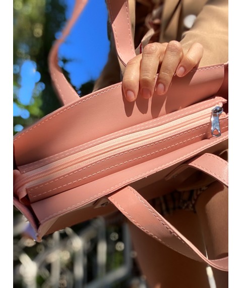 Большая розовая женская сумка городского типа из экокожи