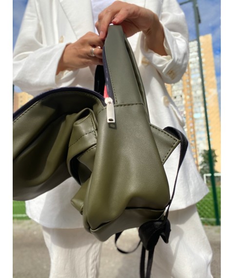 Women's backpack in the unisex urban style medium sports eco-leather waterproof khaki